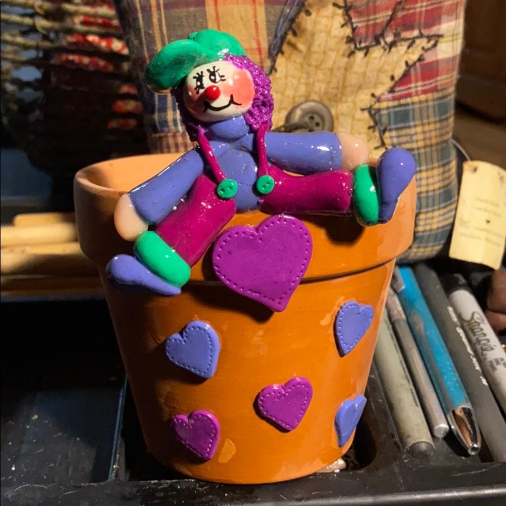 Handcrafted; Clown on Clay Pot